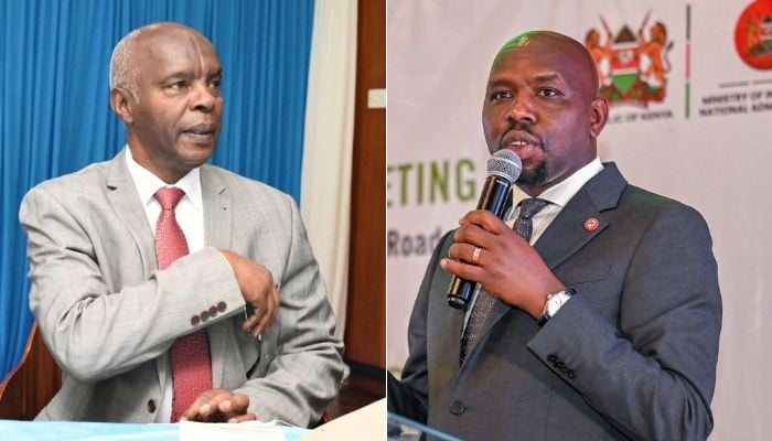 File image of Former Makueni Governor Kivutha Kibwana (left) and Interior Cabinet Secretary Kipchumba Murkomen.